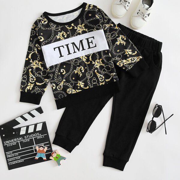 

Toddler Boys Letter & Chain Print Sweatshirt With Sweatpants, Multicolor