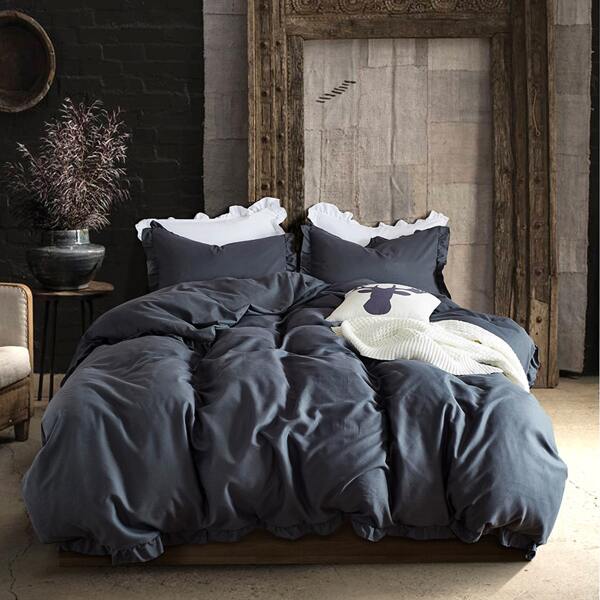 

Solid Ruffle Bedding Set Without Filler, Dark grey