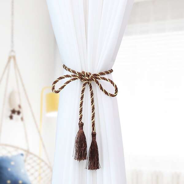 

1pair Tassel Decor Curtain Tie Back, Coffee brown