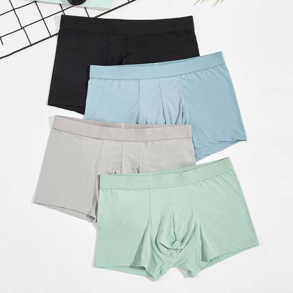

Men 4pcs Ribbed Solid Boxer Brief, Multicolor