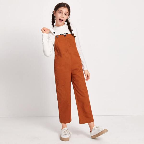 

Girls Buttoned Pinafore Jumpsuit, Burnt orange