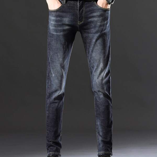 

Men Washed Ripped Tapered Jeans, Dark wash