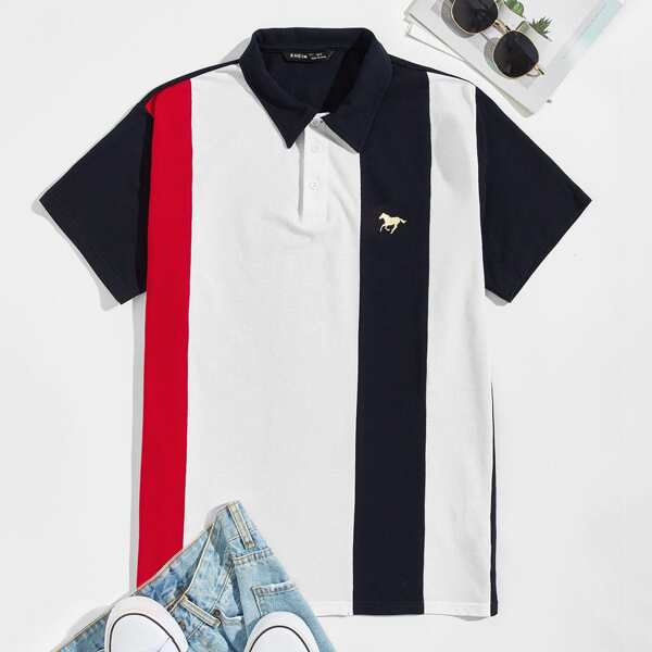 

Men Horse Print Colorblock Polo Shirt, Multicolor