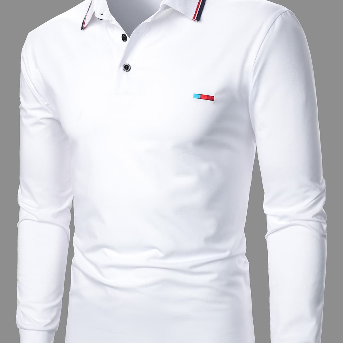

Men Contrast Trim Embroidery Polo Shirt, White