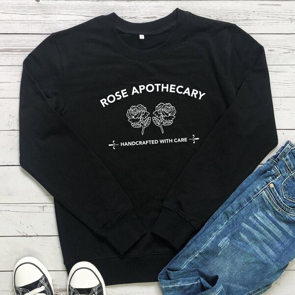 

Floral & Slogan Graphic Sweatshirt, Black