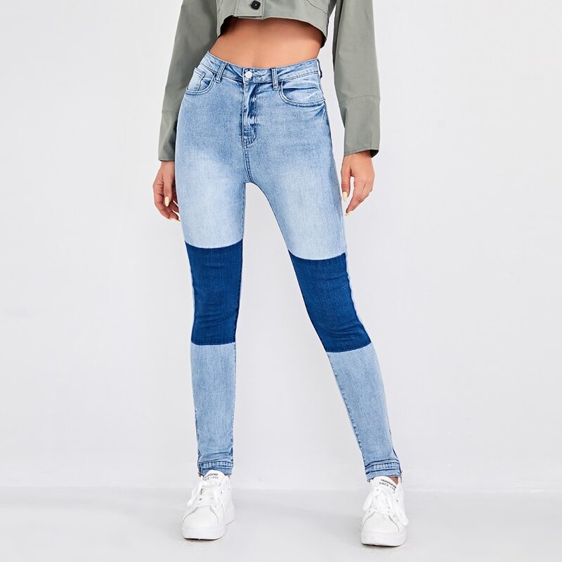 

Color Block Skinny Jeans, Light wash