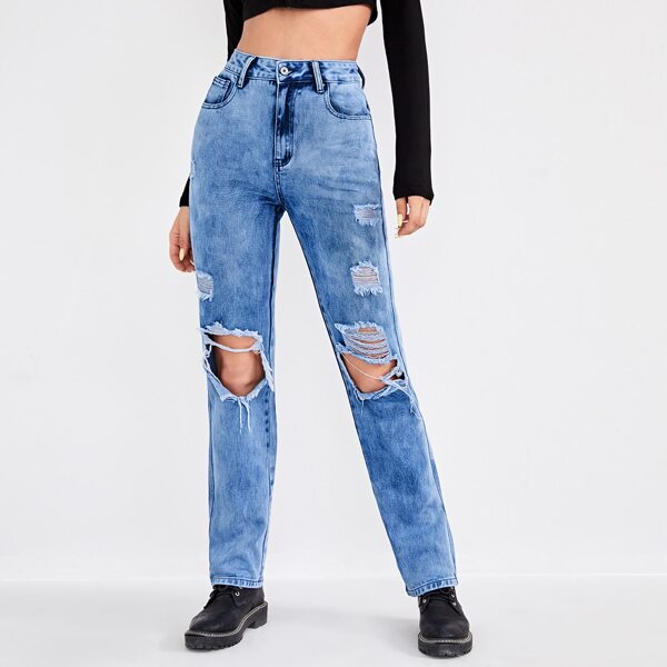 

High Waist Ripped Jeans, Medium wash