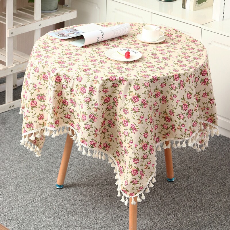 

Flower Print Tassel Decor Tablecloth, Multicolor