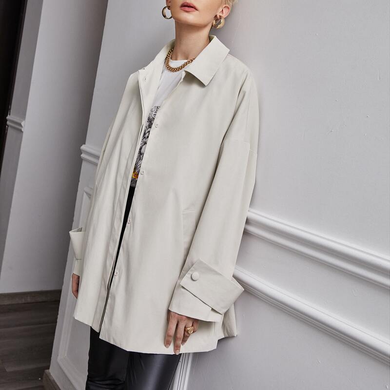 

Drop Shoulder Button Front Oversized Coat, Beige
