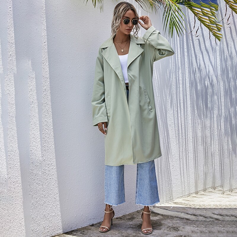

Lapel Collar Trench Coat Without Belted, Mint green