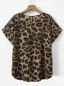 SHEIN LUNE Plus Leopard Print Rolled Dolman Sleeve Top - Multicolor - View 2
