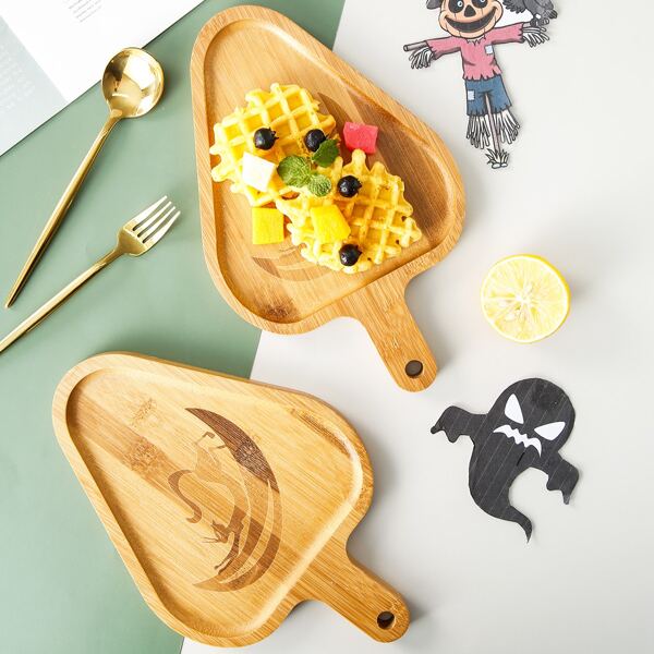 

1pc Halloween Cat Pattern Snack Plate, Khaki