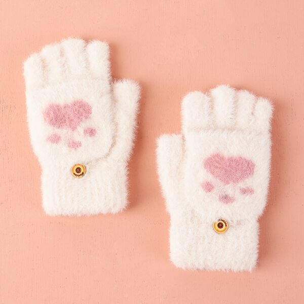 

Claw Pattern Fuzzy Gloves, White