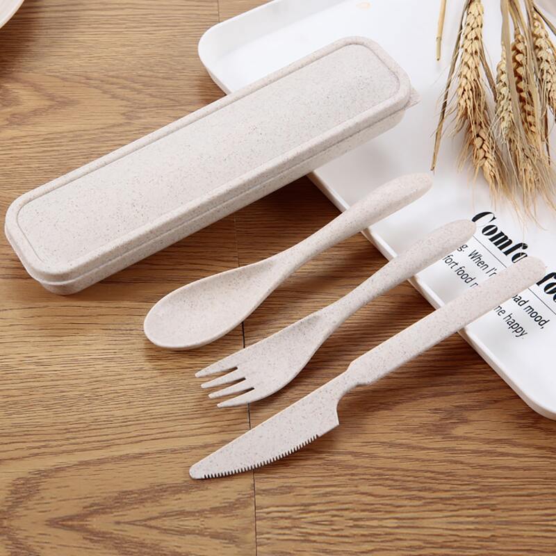 

3pcs Kids Cutlery Set & 1pc Storage Box, Beige