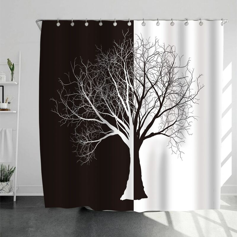 

Two Tone Tree Print Shower Curtain, Black and white
