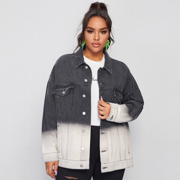

Plus Two Tone Buttoned Denim Jacket, Black and white