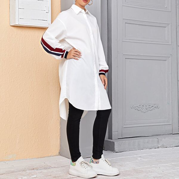 

Striped Tape Tunic Blouse, White