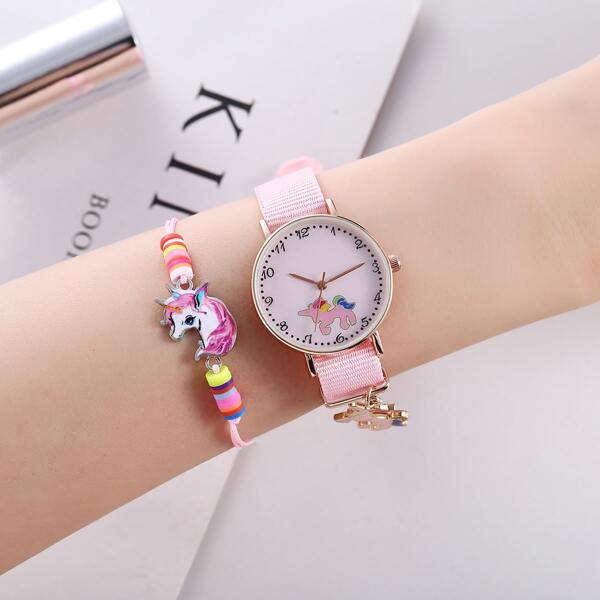 

1pc Kids Unicorn Print Watch & 1pc Bracelet