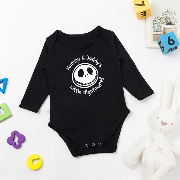 

Baby Unisex Halloween And Slogan Print Bodysuit, Black