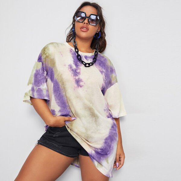 

Plus Tie Dye Drop Shoulder Oversized Tee, Multicolor