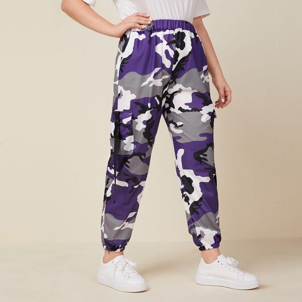 

Plus Camo Print Flap Pocket Sweatpants, Multicolor