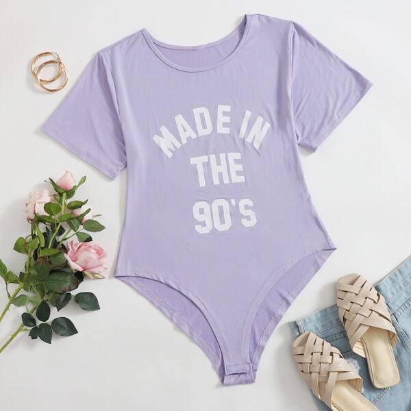

Plus Letter Graphic Bodysuit, Lilac purple