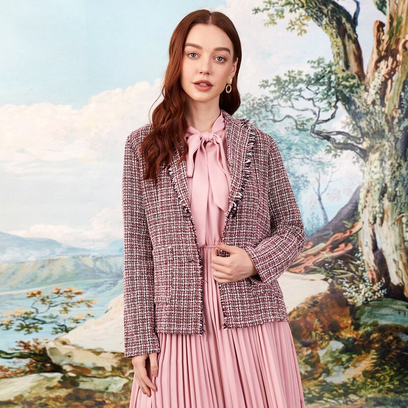 

Plaid Raw Trim Tweed Blazer, Multicolor
