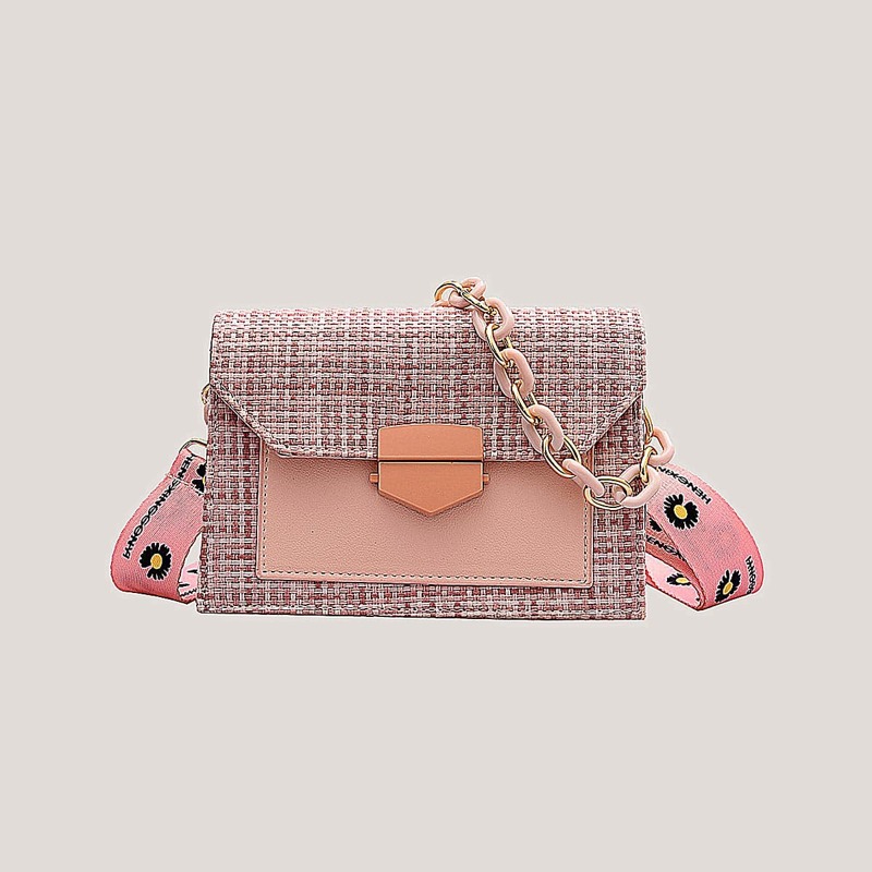 

Plaid Chain Baguette Bag, Pink