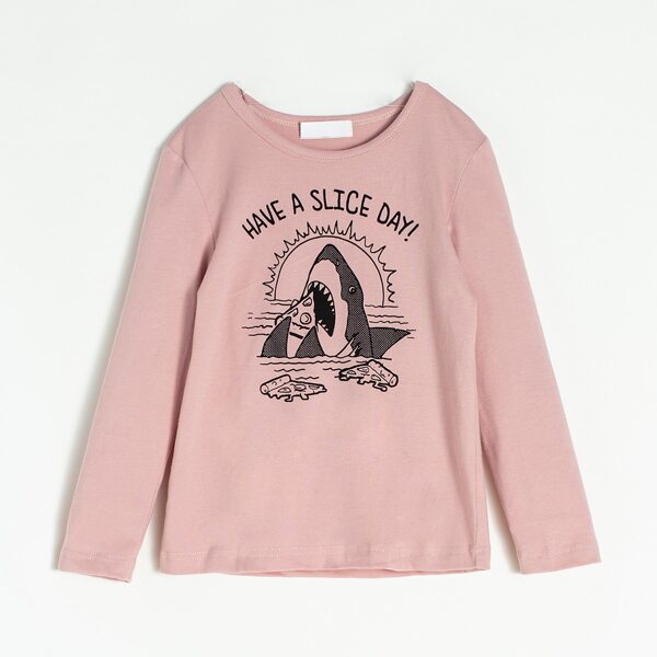 

Toddler Boys Cartoon Shark And Slogan Print Tee, Dusty pink