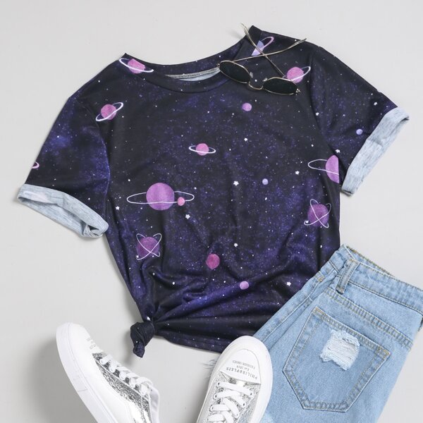 

Plus Galaxy Print Short Sleeve Tee, Multicolor