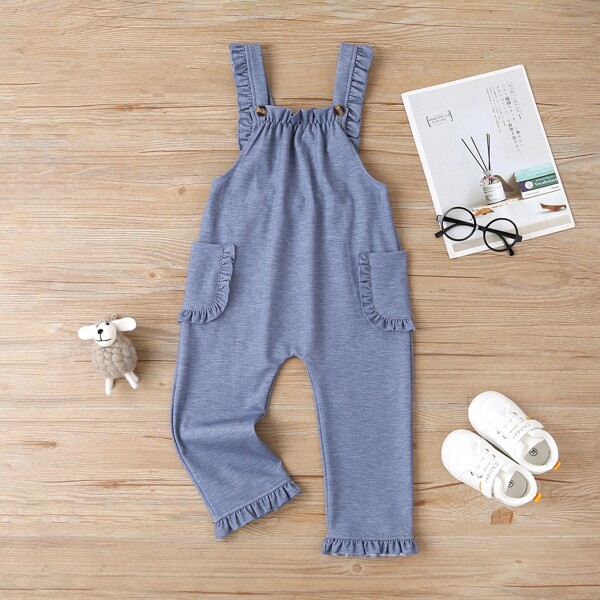 

Toddler Girls Frilled Pockets Overall Jumpsuit, Dusty blue