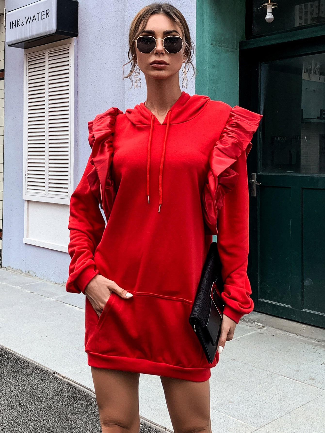 red sweatshirt dress
