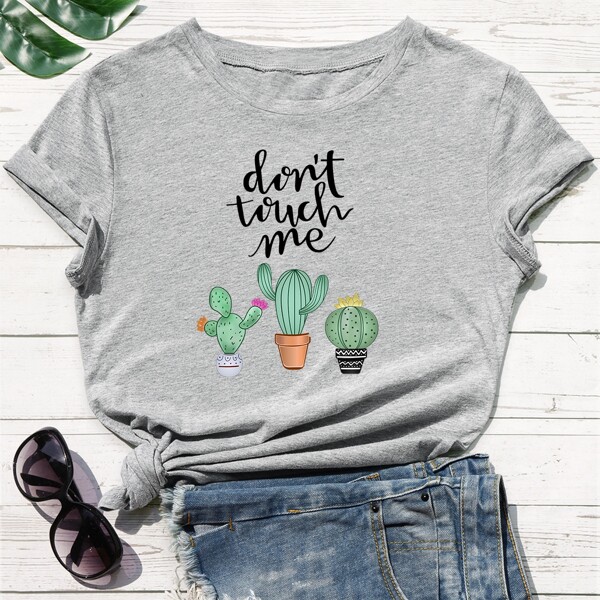 

Plus Cactus And Slogan Graphic Tee, Light grey