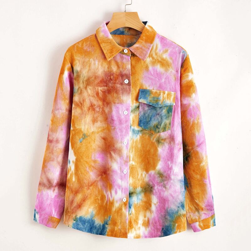 

Pocket Front Tie Dye Corduroy Coat, Multicolor