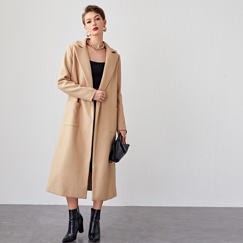 

Pocket Patched Open Front Overcoat, Camel