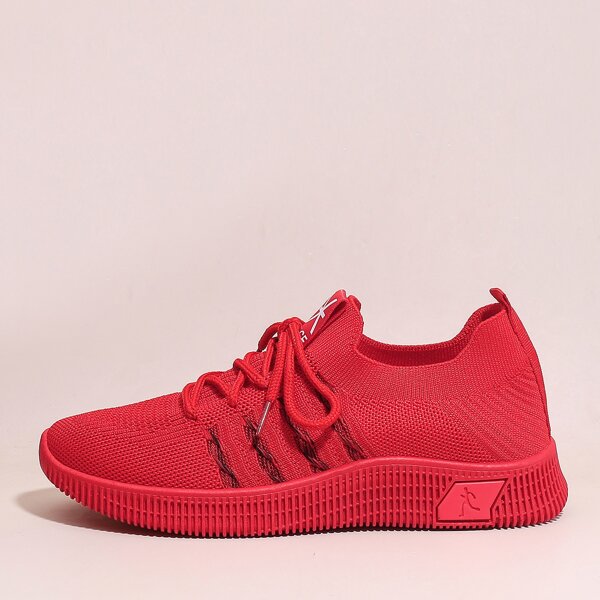 

Lace Up Decor Wide Fit Knit Sneakers, Red