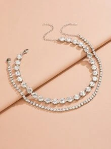 2pcs Rhinestone Decor Choker - Silver - View 2