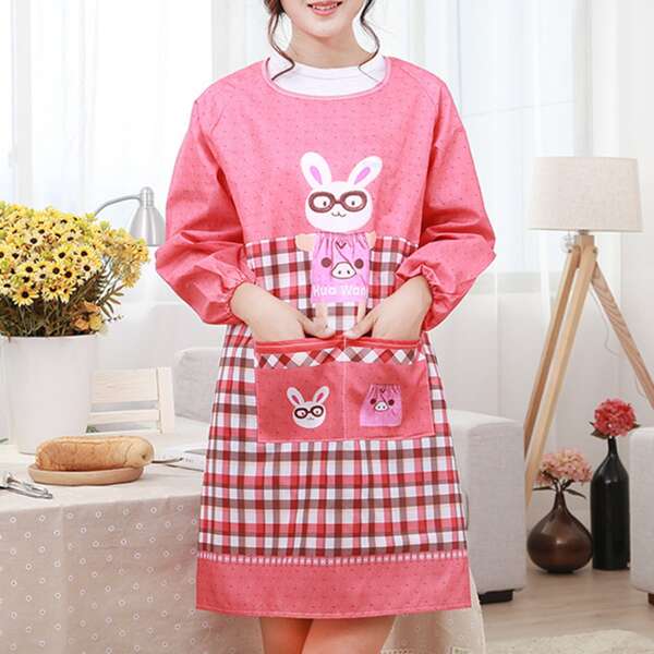 

Cartoon Graphic Waterproof Apron, Pink