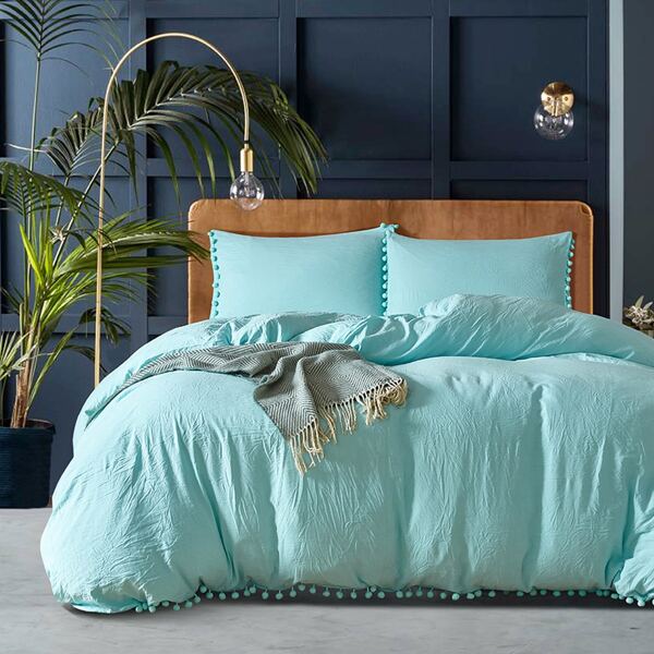 

Pom Pom Bedding Set Without Filler, Mint blue