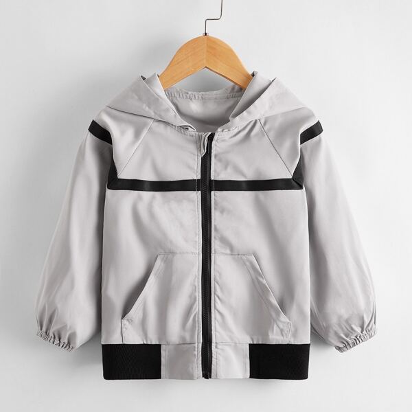 

Toddler Boys Zip Up Raglan Sleeve Hooded Jacket, Light grey