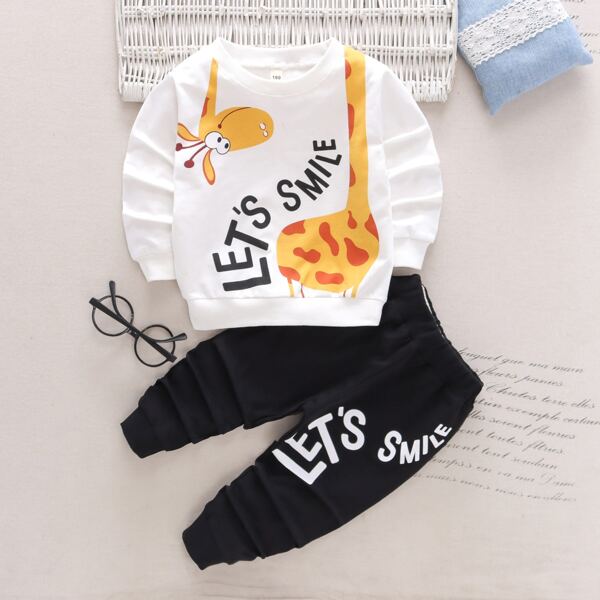 

Toddler Boys Giraffe And Slogan Graphic Sweatshirt And Sweatpants, Black and white