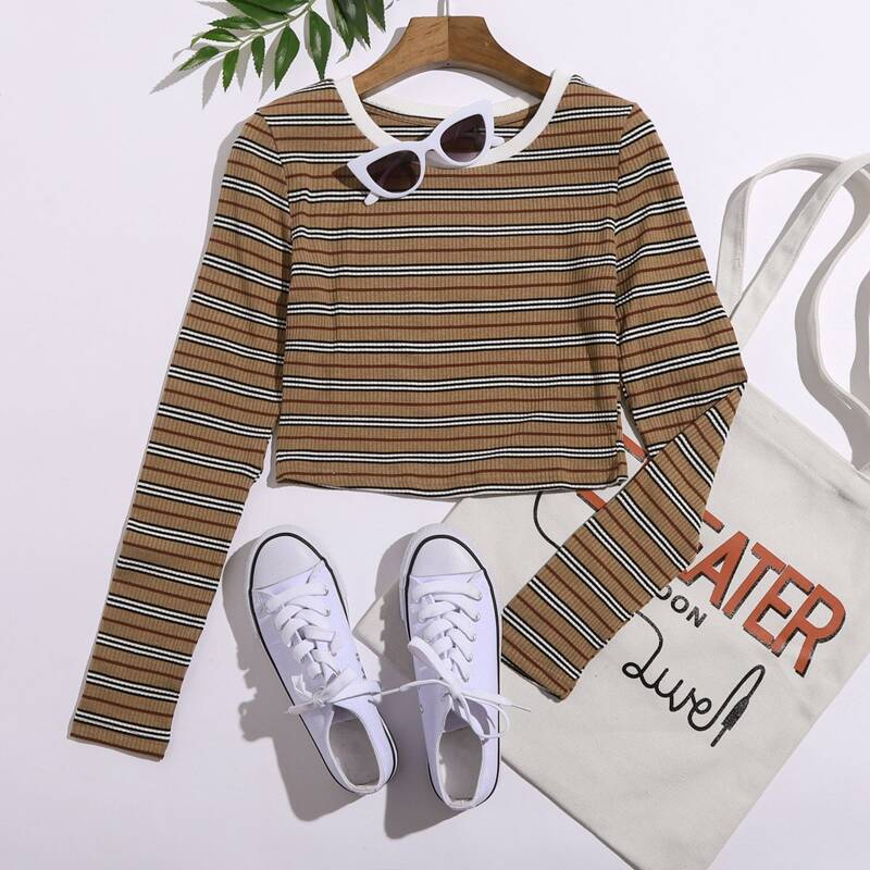 

Striped Crop Tee, Khaki