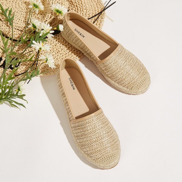 

Cap Toe Braided Slip On Flats, Apricot
