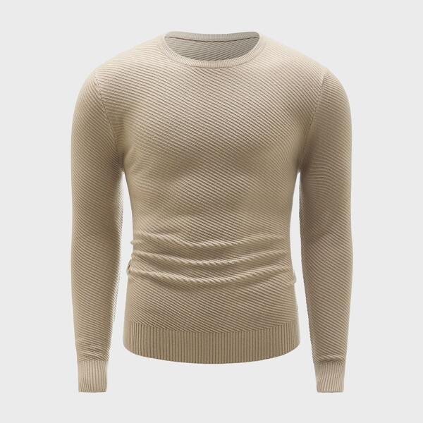 

Men Solid Crew Neck Sweater, Apricot