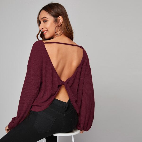 

Twist Backless Solid Tee, Burgundy