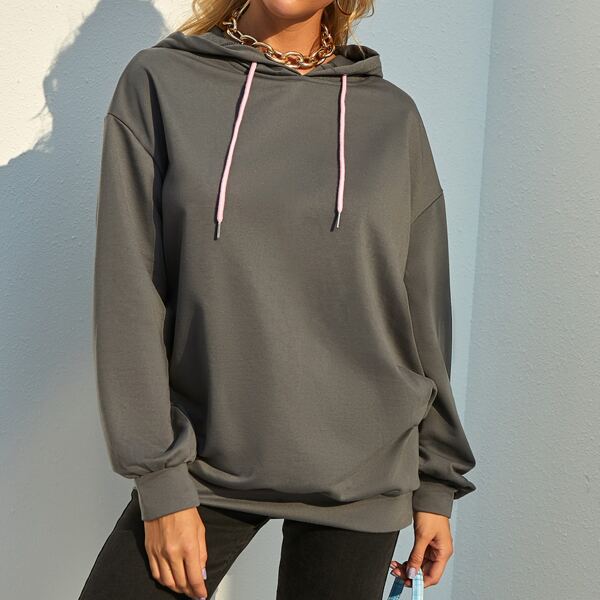 

Drop Shoulder Drawstring Oversized Hoodie, Dark grey