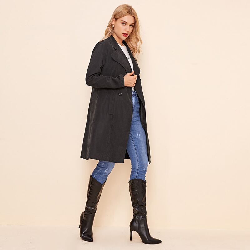 

Lapel Neck Double Button Coat, Black
