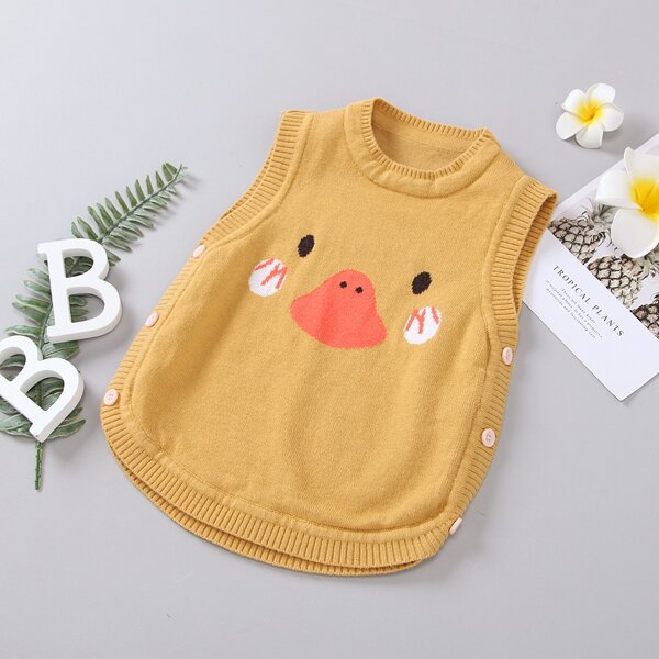 

Baby Girl Cartoon Graphic Sweater Vest, Mustard yellow