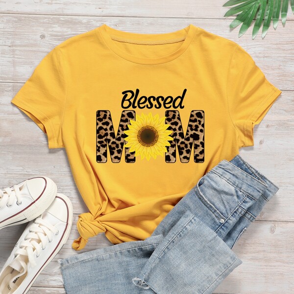 

Plus Sunflower And Letter Graphic Tee, Yellow