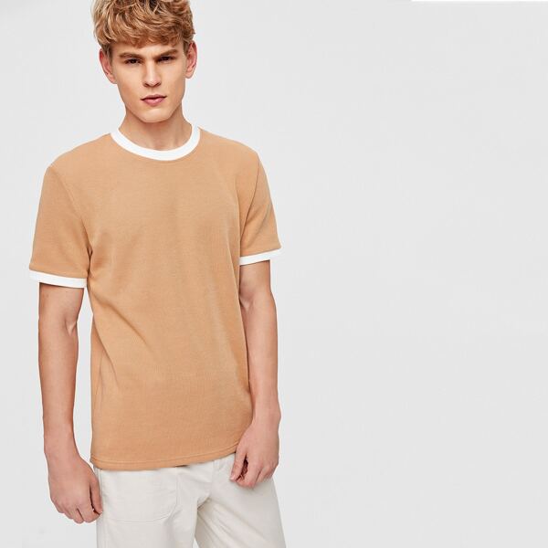 

Men Short Sleeve Ringer Tee, Apricot